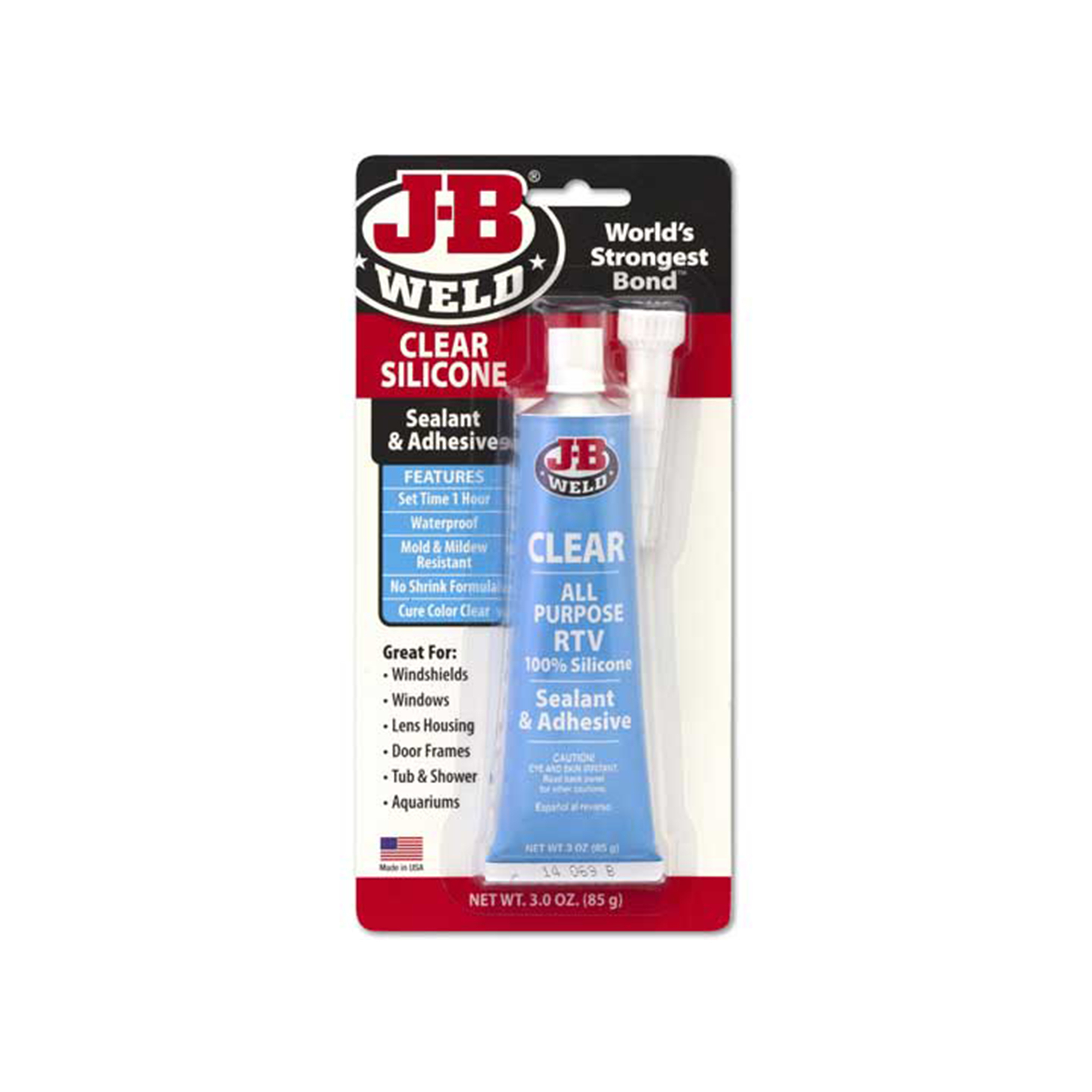 JB Weld Clear RTV Silicone Sealant Adhesive — 3 Oz. Tube, Waterproof, Mold-Resistant, Model# JBW31310